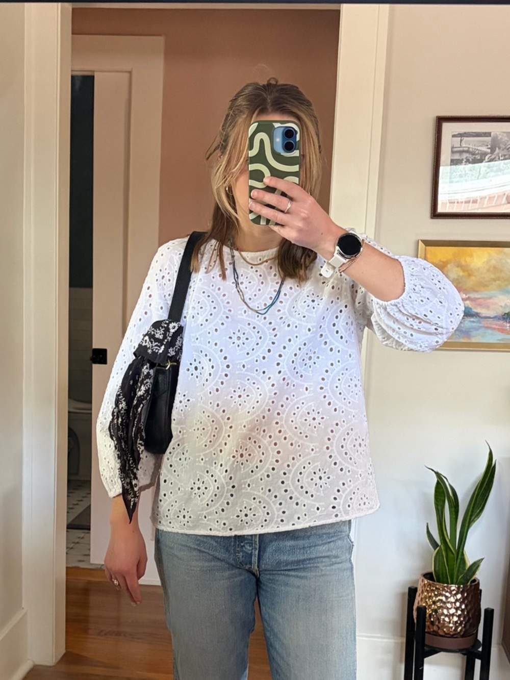 White Eyelet 3/4-Sleeve Cottagecore Spring Top Size M